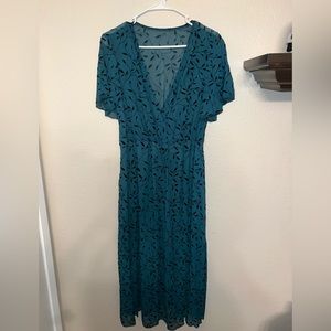 Green Floral & Velvet Dress